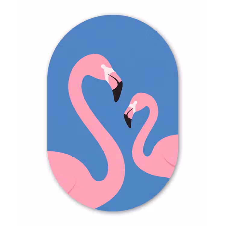 Vogel - Paar - Dieren - Modern - Roze Wandcirkel Ovaal Aluminium middel -3d