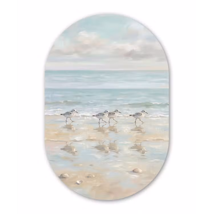 Vogels - Strand - Zee Wandcirkel Ovaal Aluminium middel -3d