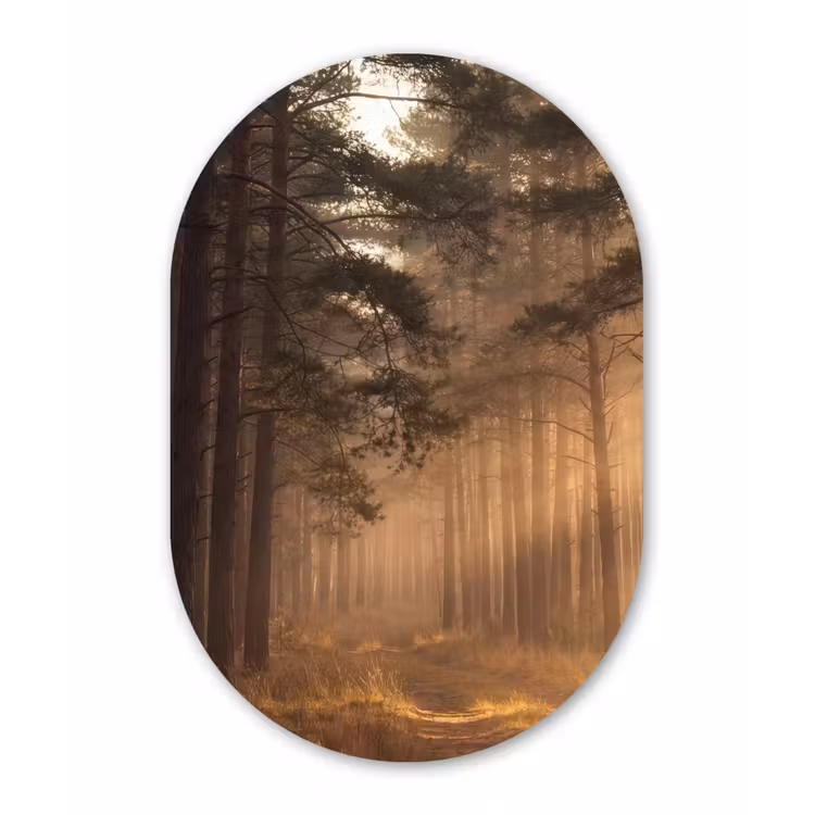 Bos - Mist - Zonlicht Wandcirkel Ovaal Aluminium middel -3d