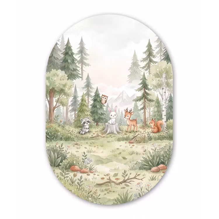 Bos - Dieren - Groen Wandcirkel Ovaal Aluminium middel -3d