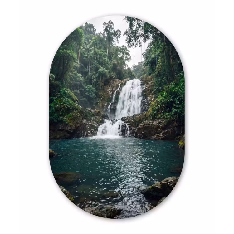 Waterfall - Forest - Nature - Greenkhgyguyg Wandcirkel Ovaal Aluminium middel -3d