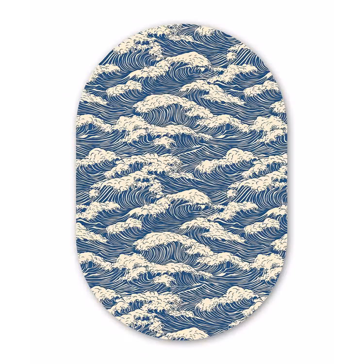 Golven - Klassiek - Blauw Wandcirkel Ovaal Aluminium middel 839 -3d