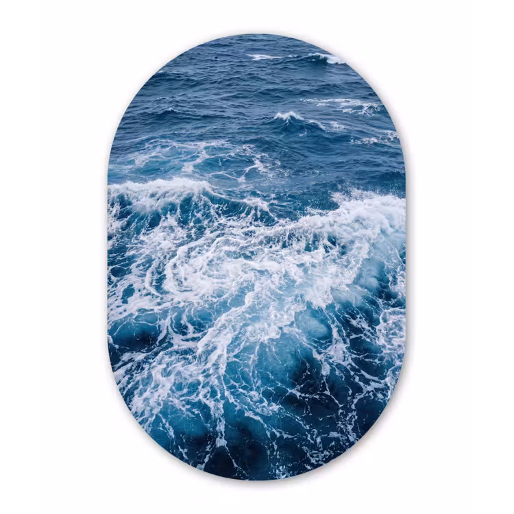 Golven - Oceaan - Blauw Wandcirkel Ovaal Aluminium middel -3d