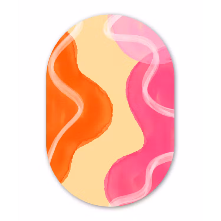 Abstract - Aquarel - Organisch - Oranje - Roze Wandcirkel Ovaal Aluminium middel -3d