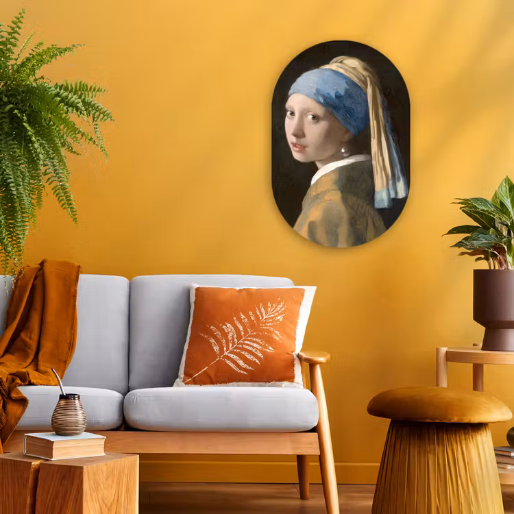 Meisje met de Parel - Schilderij van Johannes Vermeer Wandcirkel Ovaal Forex klein -sfeer4