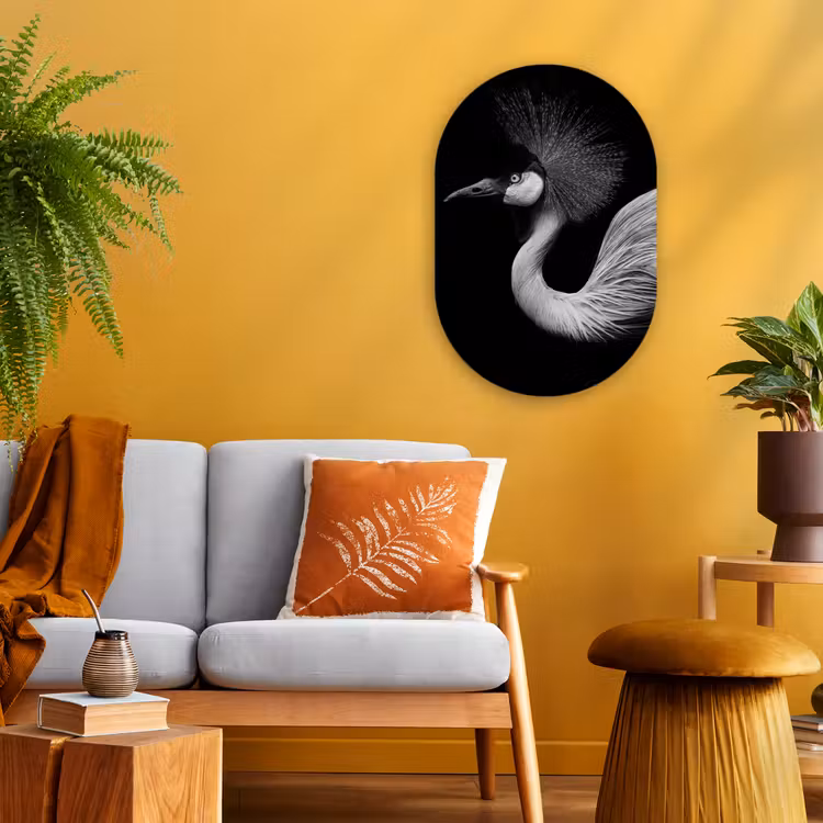 Kraanvogel - Zwart - Wit - Vogel - Dieren Wandcirkel Ovaal Forex klein -sfeer4