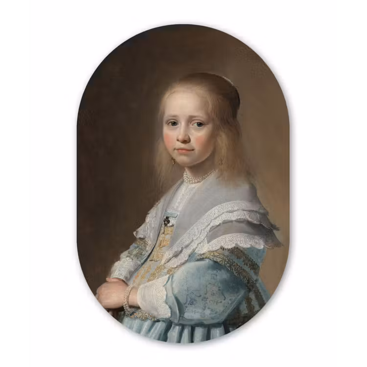 Portret van een meisje in het blauw - Schilderij van Johannes Cornelisz. Verspronck Wandcirkel Ovaal Forex klein -3d