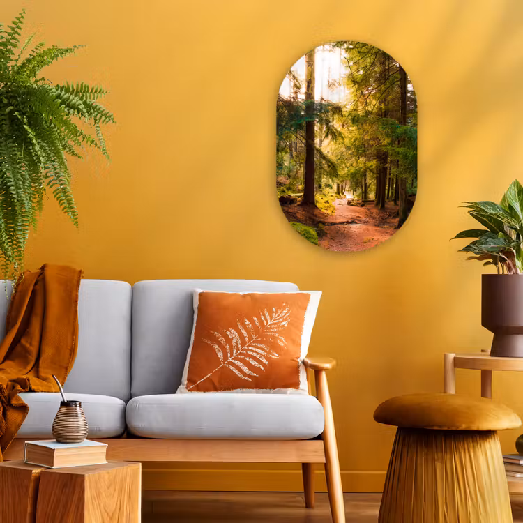 Bos - Pad - Bomen - Groen - Zon - Natuur Wandcirkel Ovaal Forex klein -sfeer4