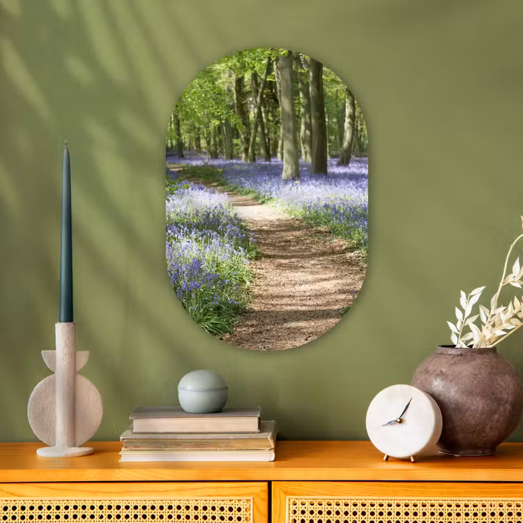 Bos - Pad - Bloemen - Paars - Groen - Natuur Wandcirkel Ovaal Forex klein -sfeer2
