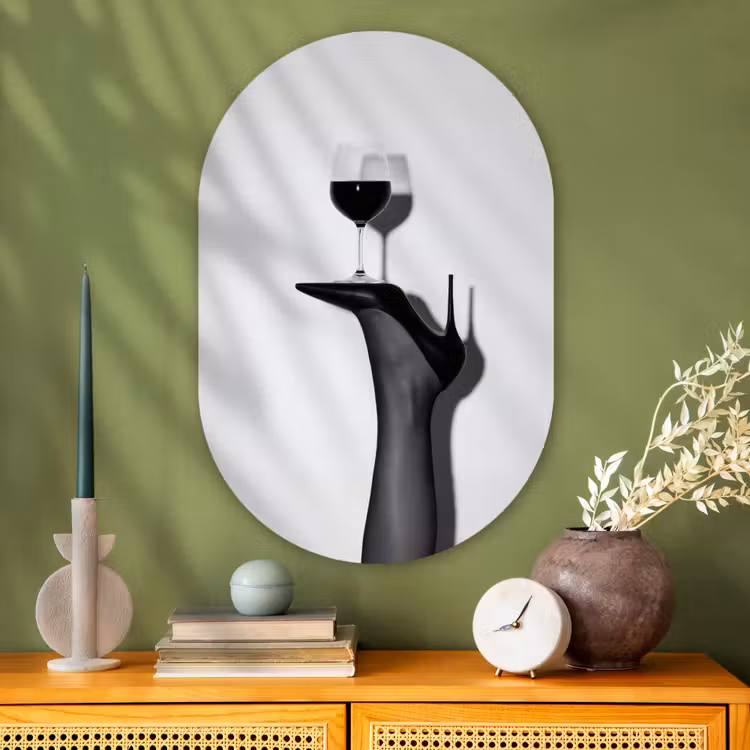 Hak - Wijn - Minimalistisch - Zwart Wandcirkel Ovaal Glas middel -sfeer2