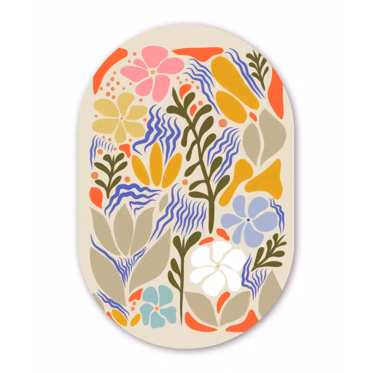 Abstract - Bloemen - Bladeren Wandcirkel Ovaal Glas middel -3d