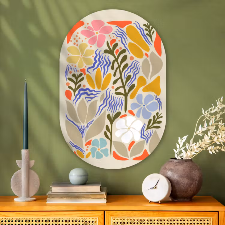 Abstract - Bloemen - Bladeren Wandcirkel Ovaal Glas middel -sfeer2