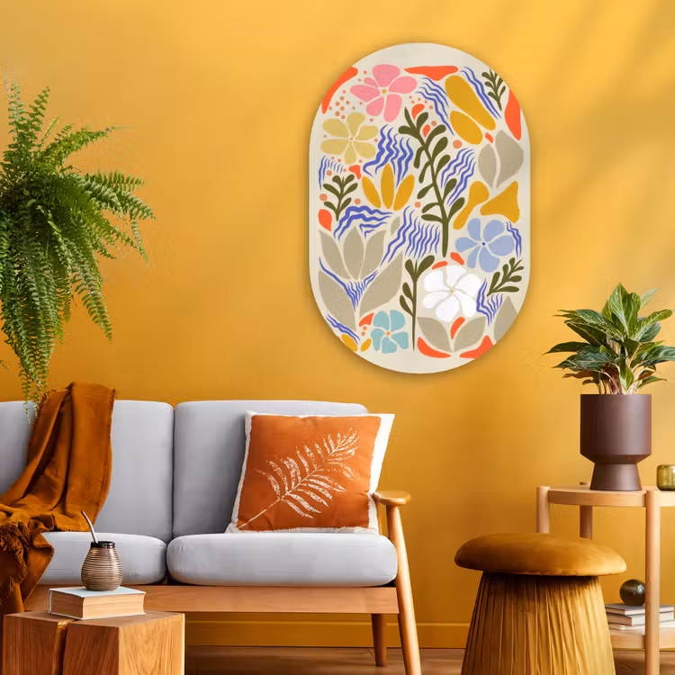 Abstract - Bloemen - Bladeren Wandcirkel Ovaal Glas middel -sfeer4