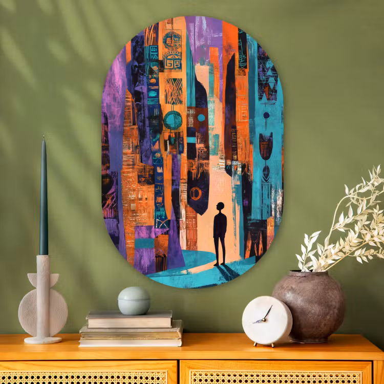 Abstract - Figuren - Kleurrijk Wandcirkel Ovaal Glas middel -sfeer2