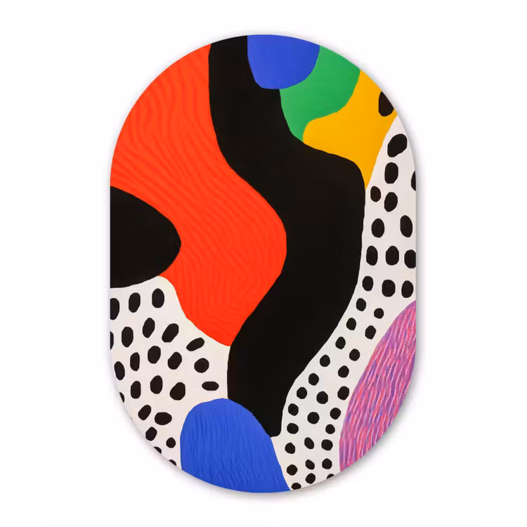 Abstract - Vormen - Kleuren - Stippen Wandcirkel Ovaal Glas middel -3d