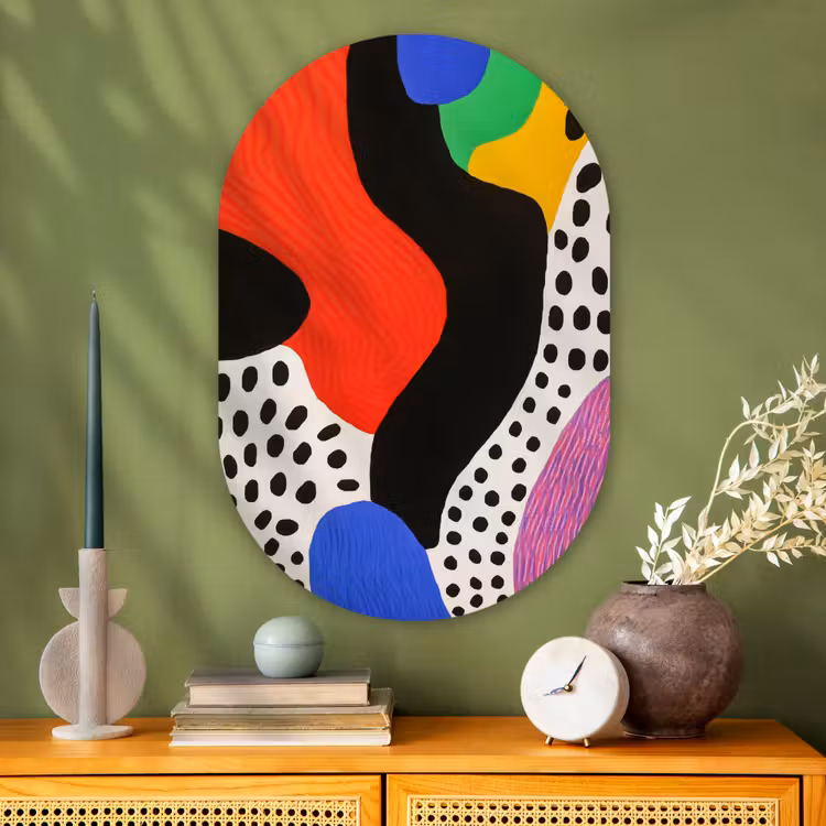 Abstract - Vormen - Kleuren - Stippen Wandcirkel Ovaal Glas middel -sfeer2