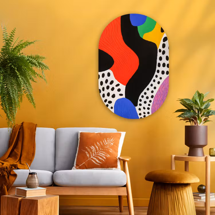 Abstract - Vormen - Kleuren - Stippen Wandcirkel Ovaal Glas middel -sfeer4