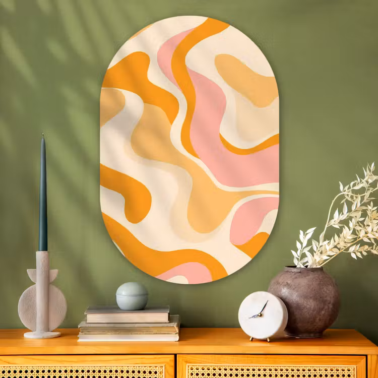 Abstract - Golvend - Oranje Wandcirkel Ovaal Glas middel -sfeer2