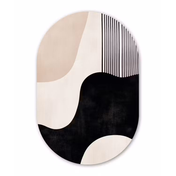 Abstract - Japandi - Beige - Modern Wandcirkel Ovaal Glas middel -3d