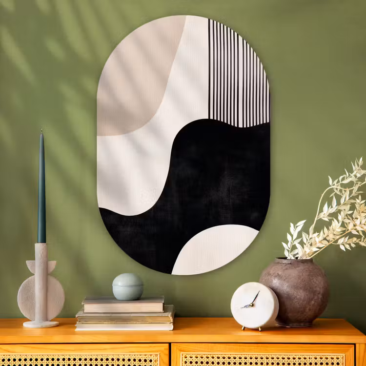 Abstract - Japandi - Beige - Modern Wandcirkel Ovaal Glas middel -sfeer2