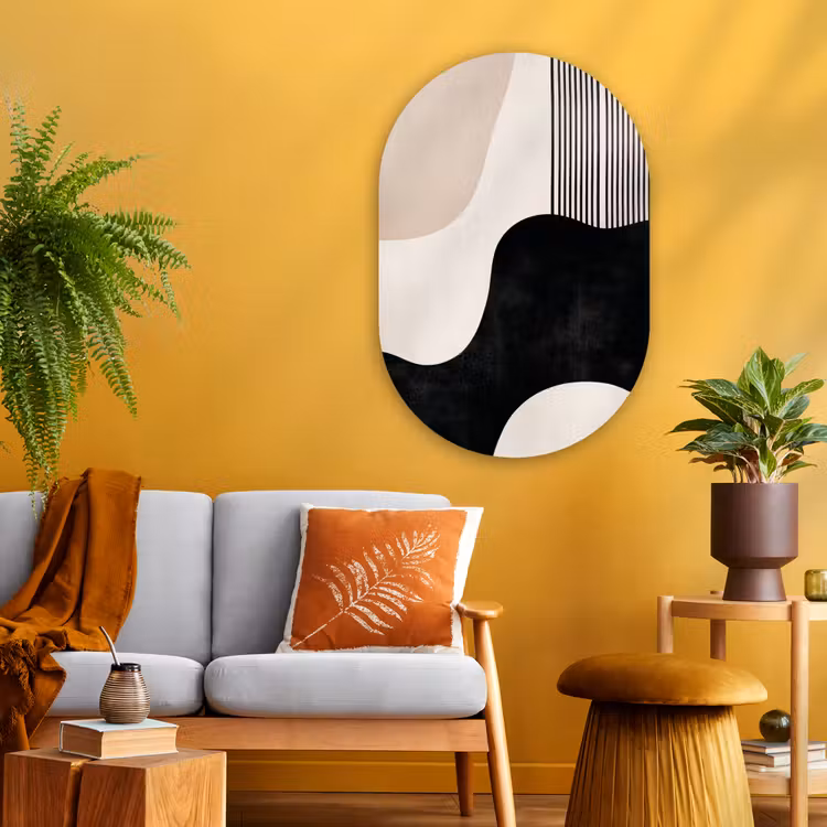 Abstract - Japandi - Beige - Modern Wandcirkel Ovaal Glas middel -sfeer4