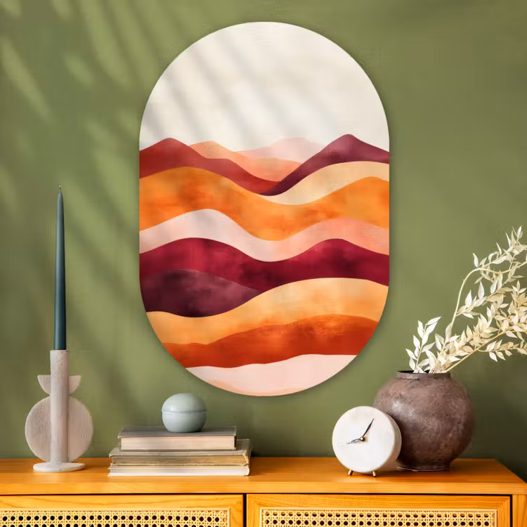 Abstract - Landschap - Golven Wandcirkel Ovaal Glas middel -sfeer2