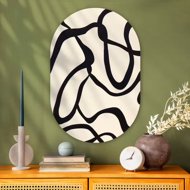 Abstract - Lijnen - Modern - Beige Wandcirkel Ovaal Glas middel -sfeer2