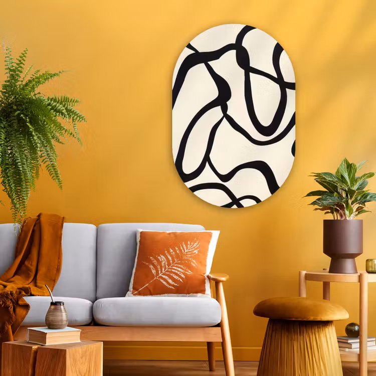 Abstract - Lijnen - Modern - Beige Wandcirkel Ovaal Glas middel -sfeer4