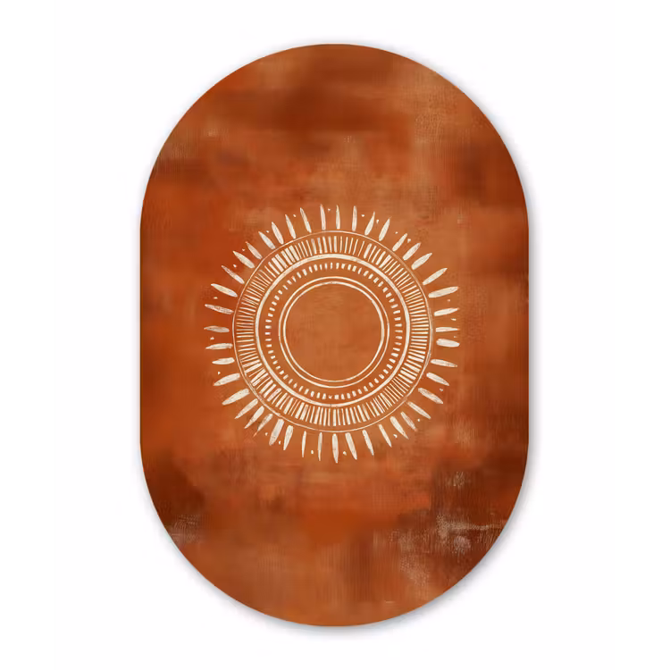Abstract - Lijnen - Zonnestralen - Roodbruin Wandcirkel Ovaal Glas middel -3d