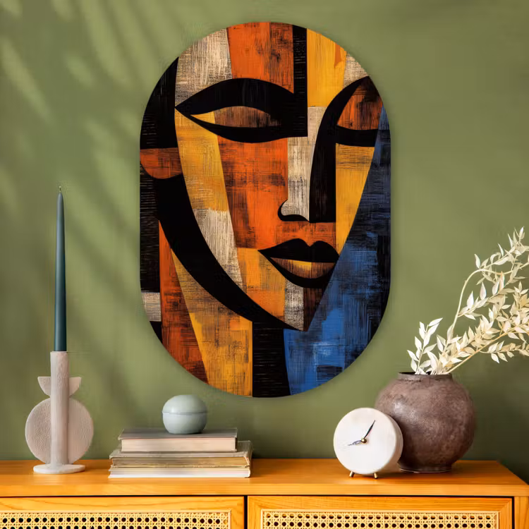 Abstract - Portret - Kleurvakken Wandcirkel Ovaal Glas middel -sfeer2