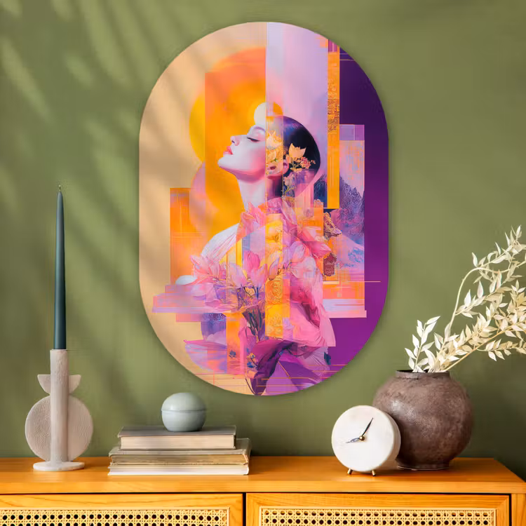 Abstract - Portret - Vrouw - Kleurrijk Wandcirkel Ovaal Glas middel -sfeer2