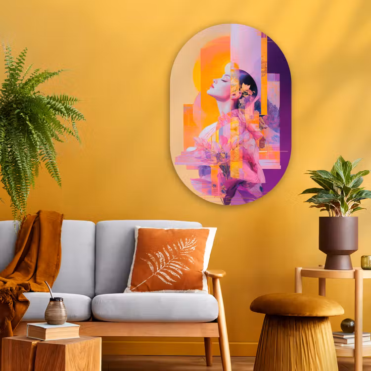 Abstract - Portret - Vrouw - Kleurrijk Wandcirkel Ovaal Glas middel -sfeer4
