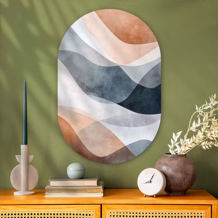 Abstract - Golven - Blauw Wandcirkel Ovaal Glas middel -sfeer2