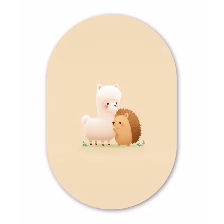 Alpaca - Egel - Bruin - Knuffelen Wandcirkel Ovaal Glas middel -3d