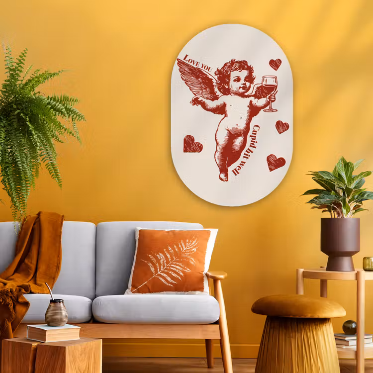 Cupido - Hartjes - Rood - Klassiek Wandcirkel Ovaal Glas middel -sfeer4