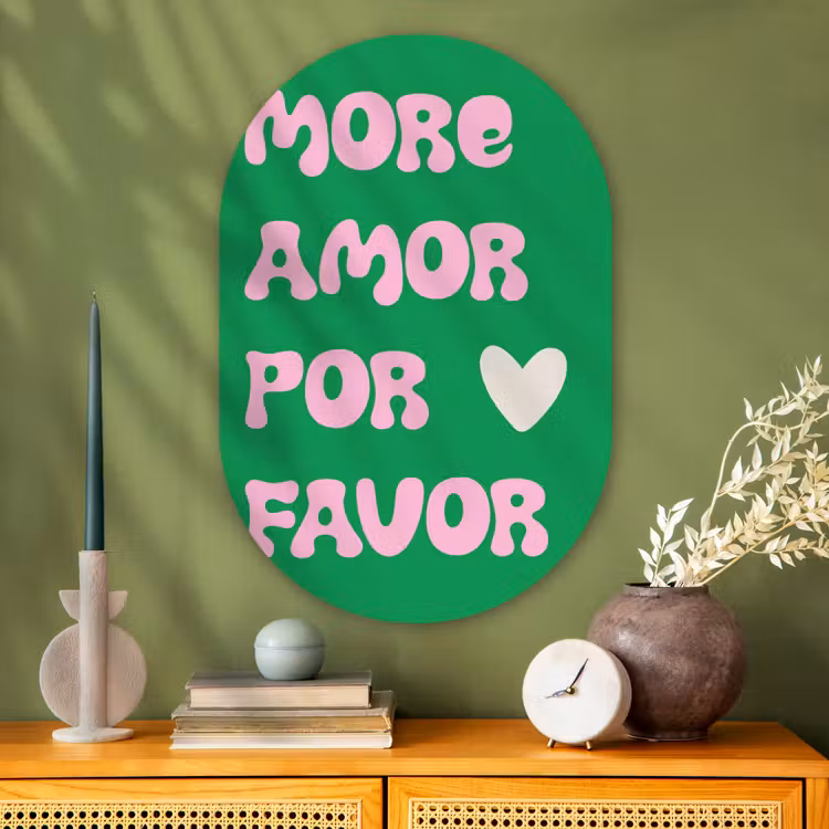 Amor - Valentijn - Groen - Tekst Wandcirkel Ovaal Glas middel -sfeer2
