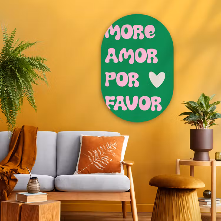 Amor - Valentijn - Groen - Tekst Wandcirkel Ovaal Glas middel -sfeer4