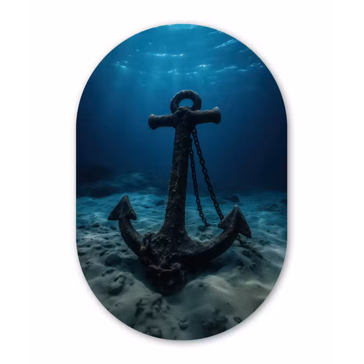 Anker - Ijzer - Zeebodem - Zand Wandcirkel Ovaal Glas middel -3d