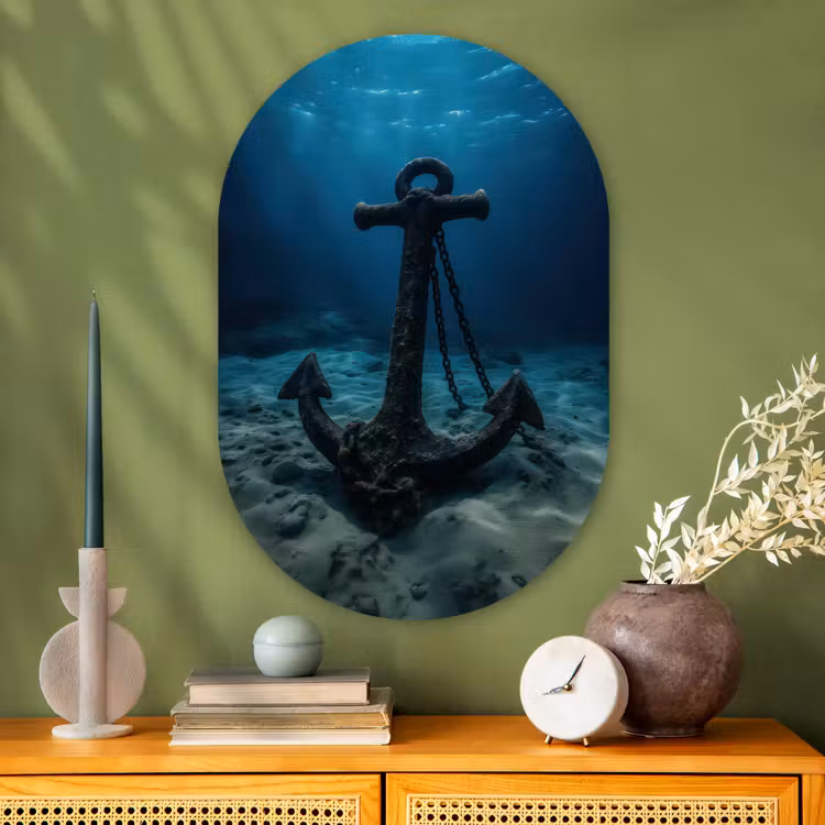 Anker - Ijzer - Zeebodem - Zand Wandcirkel Ovaal Glas middel -sfeer2