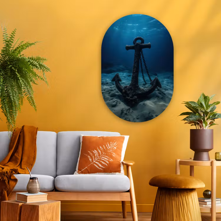 Anker - Ijzer - Zeebodem - Zand Wandcirkel Ovaal Glas middel -sfeer4