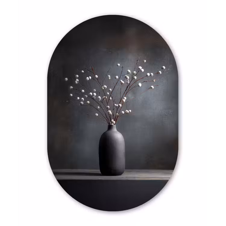 Takken - Vaas - Bolletjes - Wit Wandcirkel Ovaal Glas middel -3d