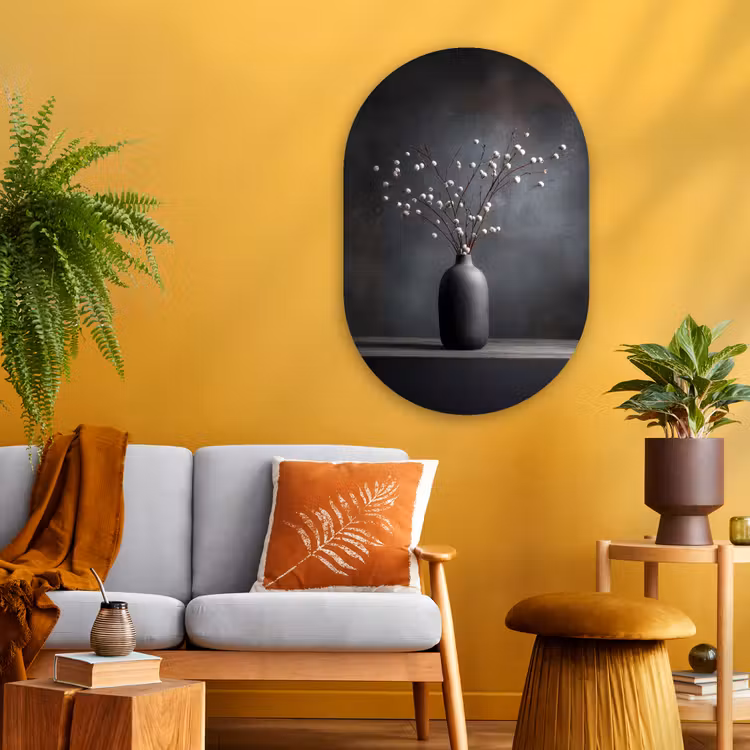 Takken - Vaas - Bolletjes - Wit Wandcirkel Ovaal Glas middel -sfeer4
