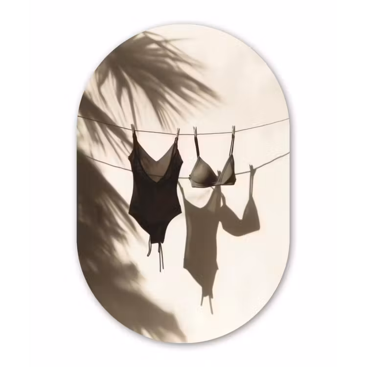 Badkleding - Palmbomen - Schaduw - Tropisch Wandcirkel Ovaal Glas middel -3d