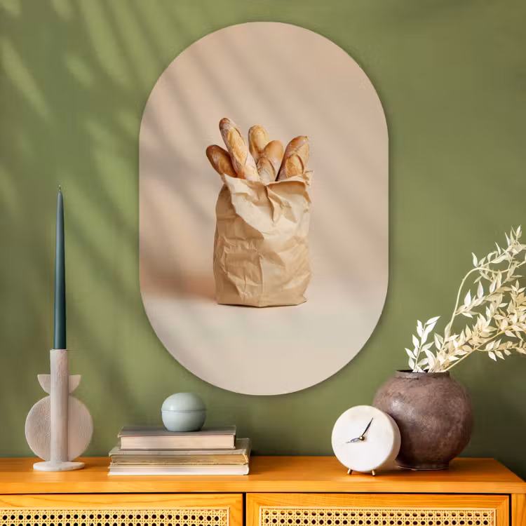 Baguette - Brood - Stokbrood - Beige Wandcirkel Ovaal Glas middel -sfeer2