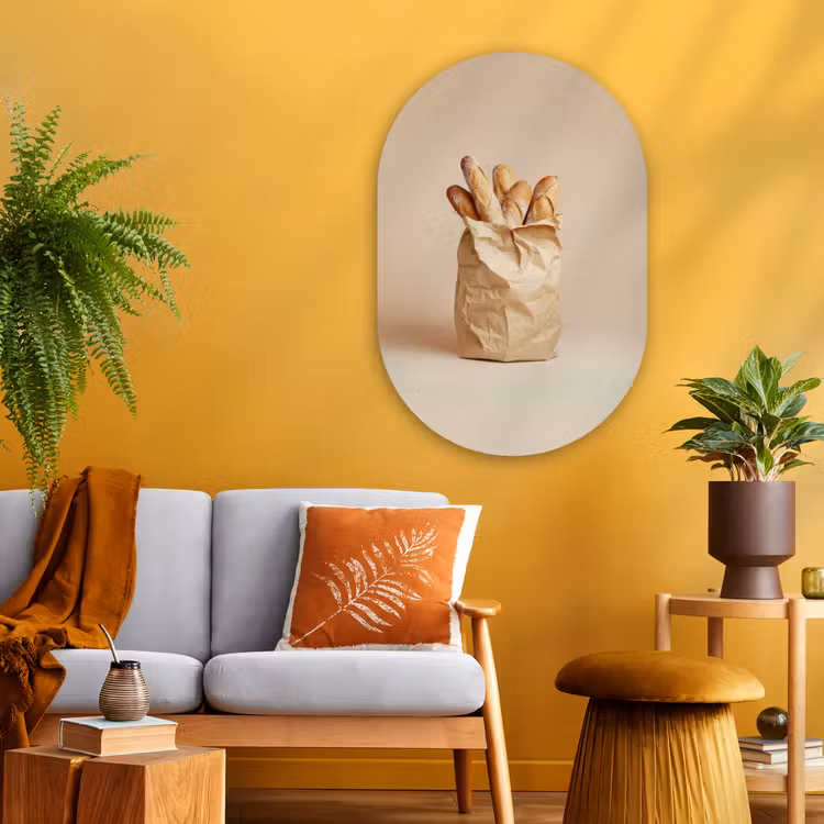 Baguette - Brood - Stokbrood - Beige Wandcirkel Ovaal Glas middel -sfeer4