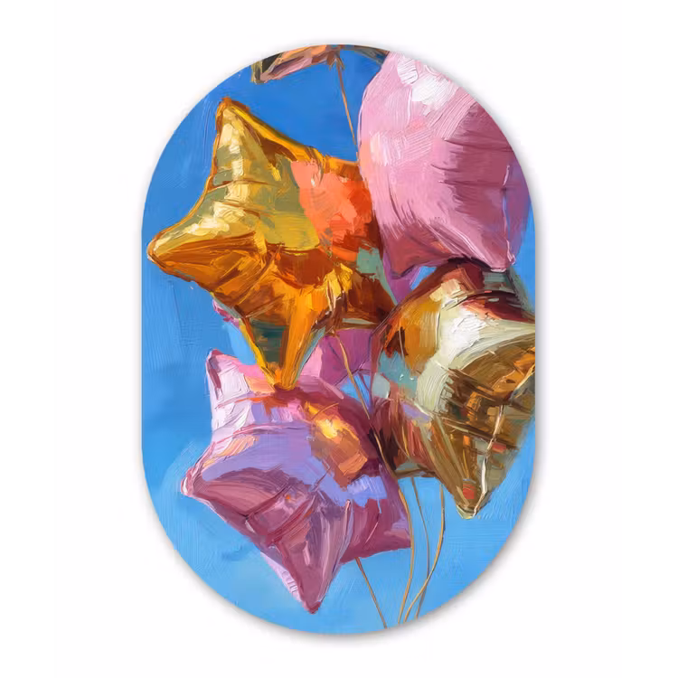 Ballonnen - Goud - Stervorm - Roze Wandcirkel Ovaal Glas middel -3d