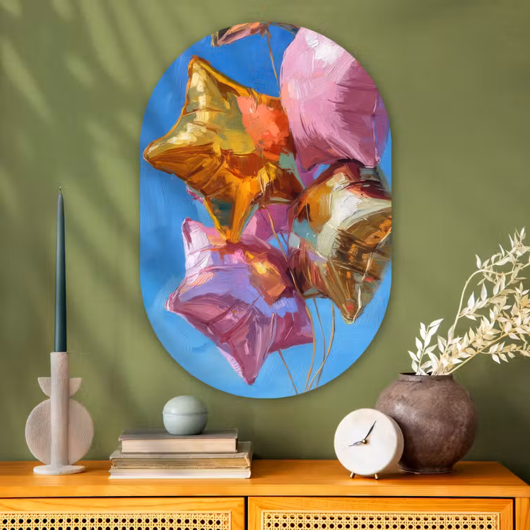 Ballonnen - Goud - Stervorm - Roze Wandcirkel Ovaal Glas middel -sfeer2