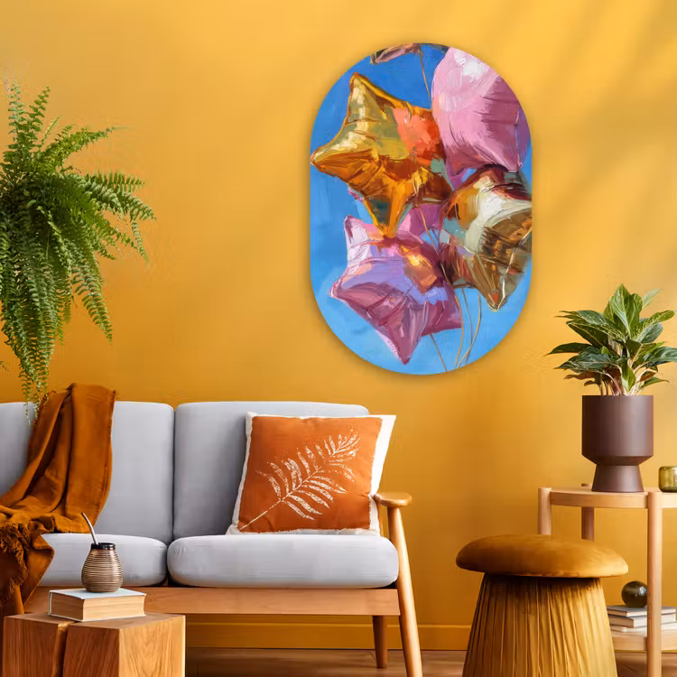 Ballonnen - Goud - Stervorm - Roze Wandcirkel Ovaal Glas middel -sfeer4