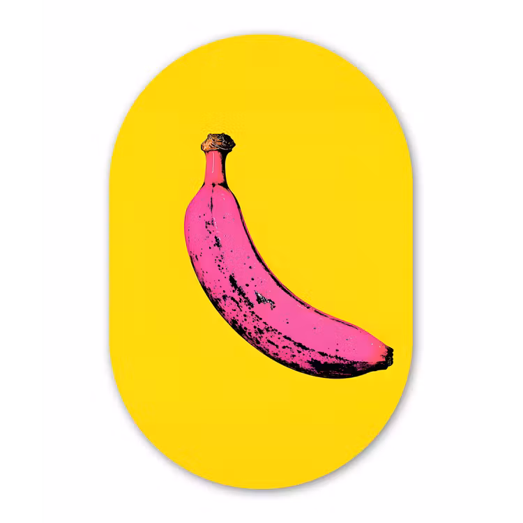 Banaan - Grafisch - Geel Wandcirkel Ovaal Glas middel -3d