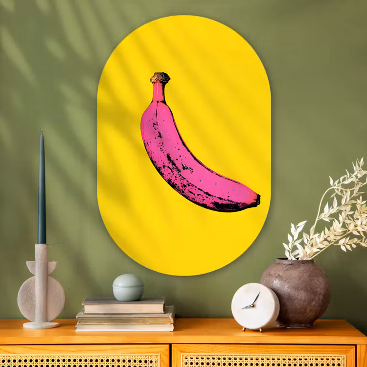 Banaan - Grafisch - Geel Wandcirkel Ovaal Glas middel -sfeer2